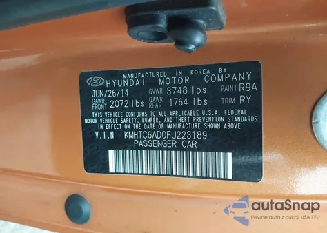 2015 Hyundai Veloster Re:flex z USA, uszkodzony, nr VIN KMHTC6AD0FU223189